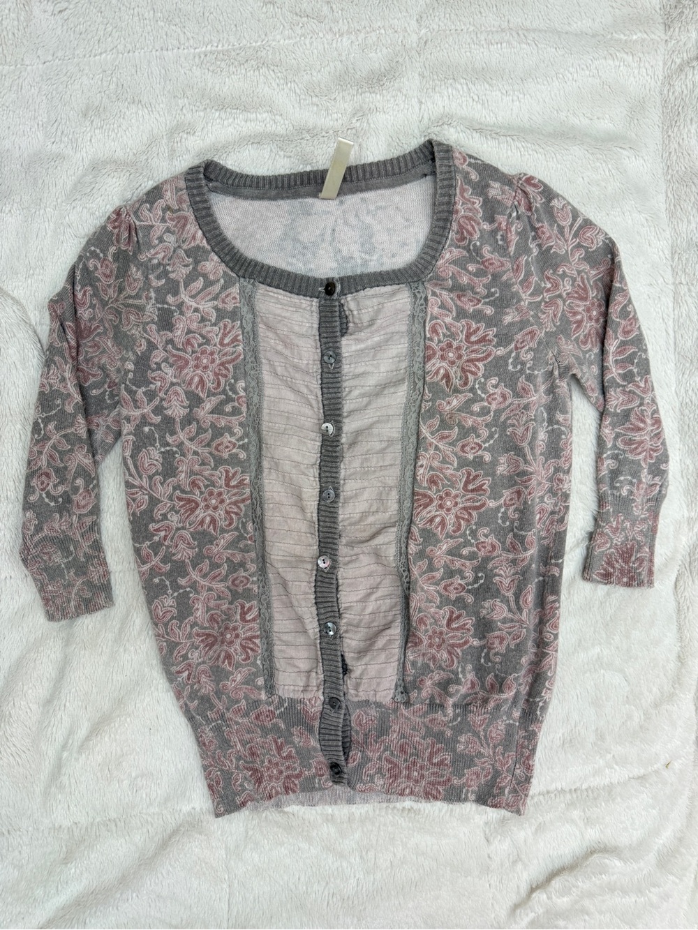 Aventura Clothing women’s button front cardigan sweater size S floral gray